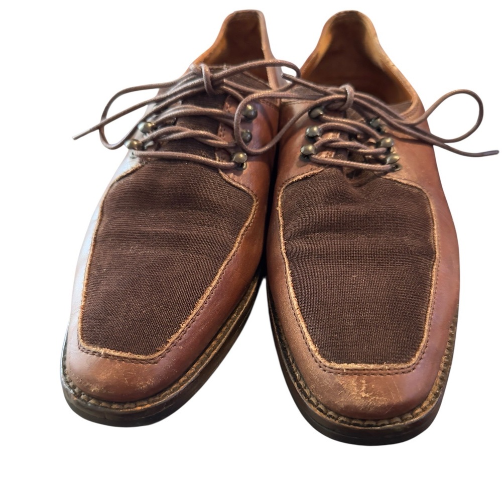 Joan & David Mens Brown Handmade Lace-Up Apron Toe Derby Shoes Size 10B - Picture 2 of 6